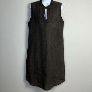 Nuthatch 100% Linen Sleeveless Mandarin Collar Shirt Dress Size M Made in Maine